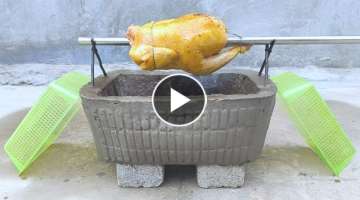 Amazing creative Design \ Cast stove grill simply from plastic basket and cement at home.