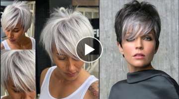 Fine Pixie-Bob Haircut Style For Women's 2021 | Assymetric PixieCuts with Long Silver Pixie????