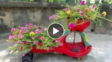 Recycle toy cars into funny flower gardens for home decoration
