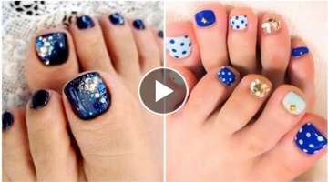 most beautiful and stylish women foot wear collection of the blue nail polish color and art desig...