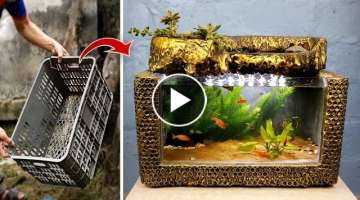 Creative Ideas From Cement - Turn a Fruit Basket Into Beautiful Waterfall Aquarium - For Your Fam...