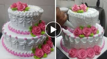 Two Step Amazing Flowers Cake |Wedding Cake|Engagement cake|Anniversary cake|Flowers Cake Design